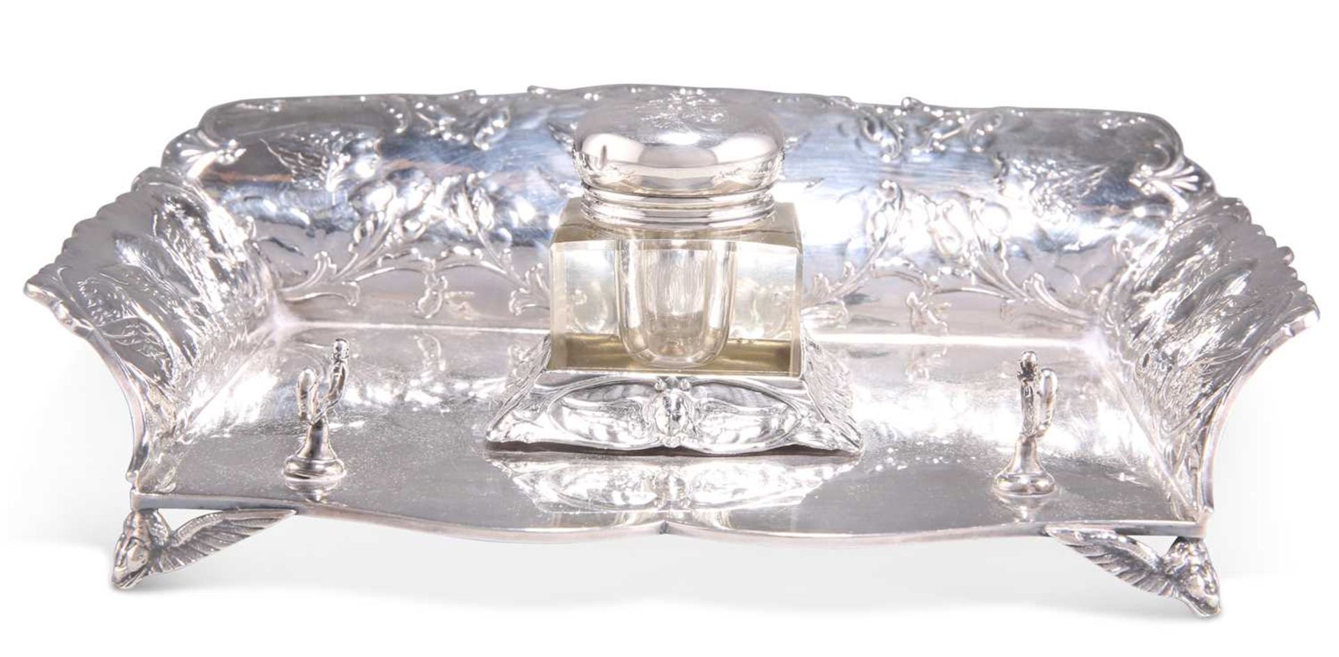 A LATE VICTORIAN SILVER INKSTAND