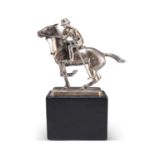 A CHROME-PLATED FIGURE OF A POLO PLAYER ON HORSEBACK