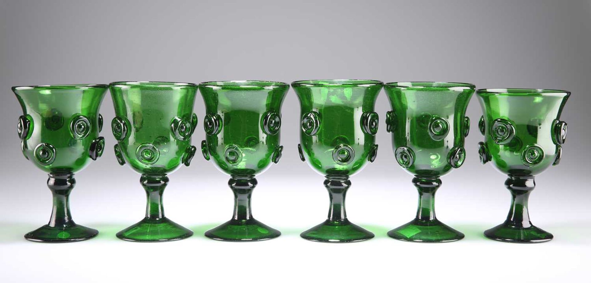 A SET OF SIX LATE 18TH CENTURY GLASS ROEMERS, POSSIBLY BRISTOL - Image 2 of 2