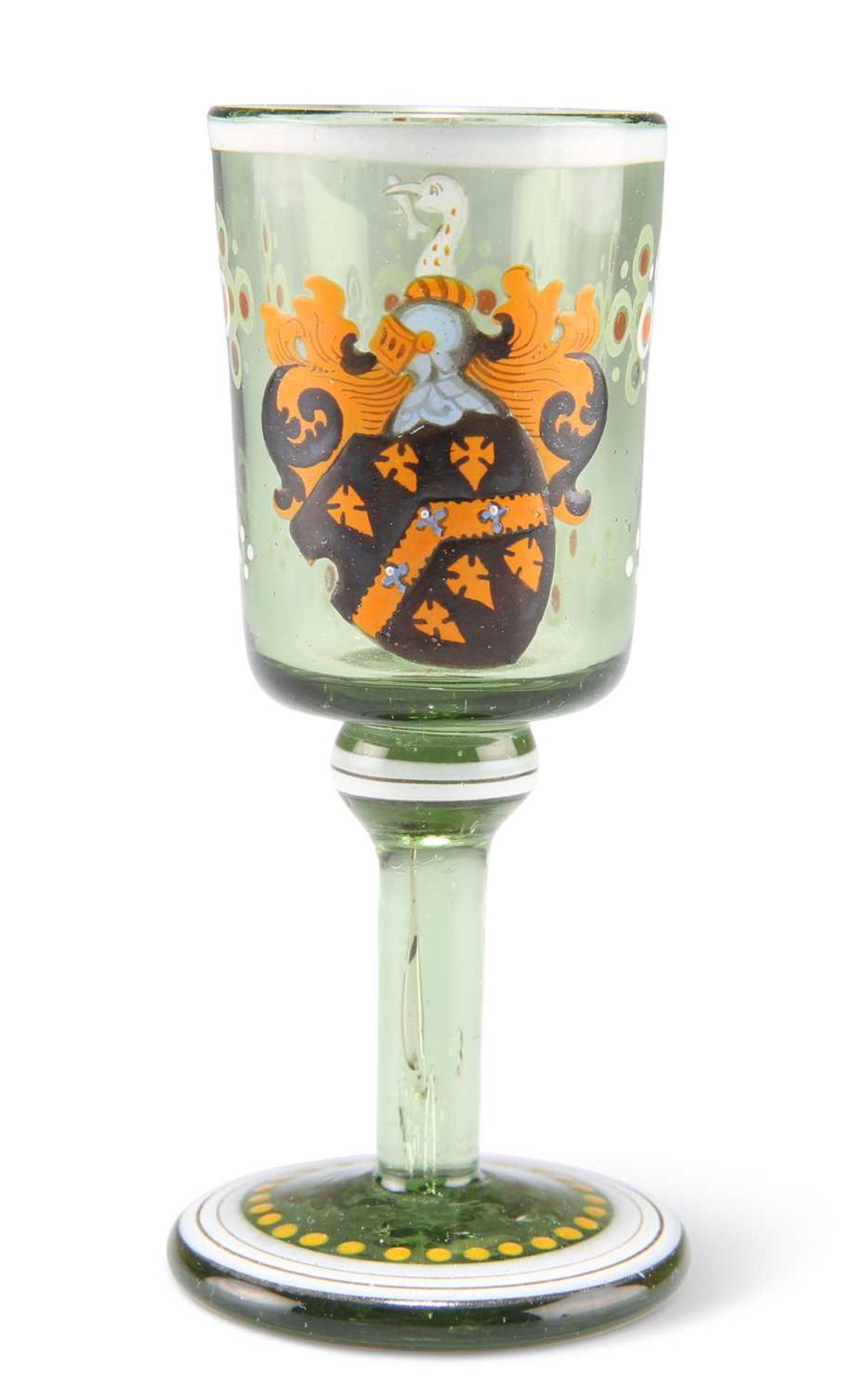 A 19TH CENTURY ARMORIAL GREEN GLASS TOT