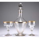 A LEGRAS 'POLECAT' DECANTER WITH STOPPER AND TWO GLASSES