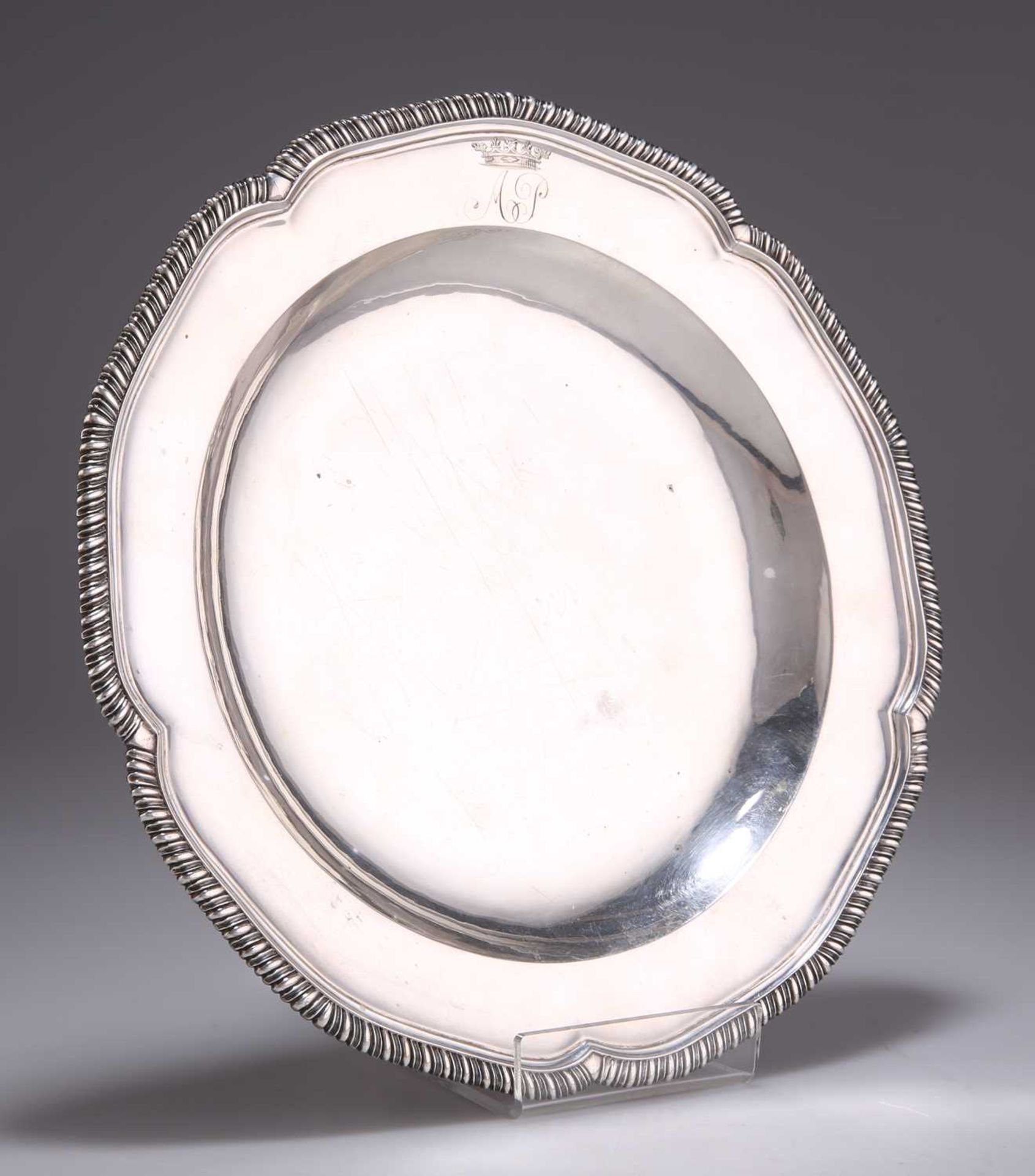 A GEORGE III SILVER DINNER PLATE