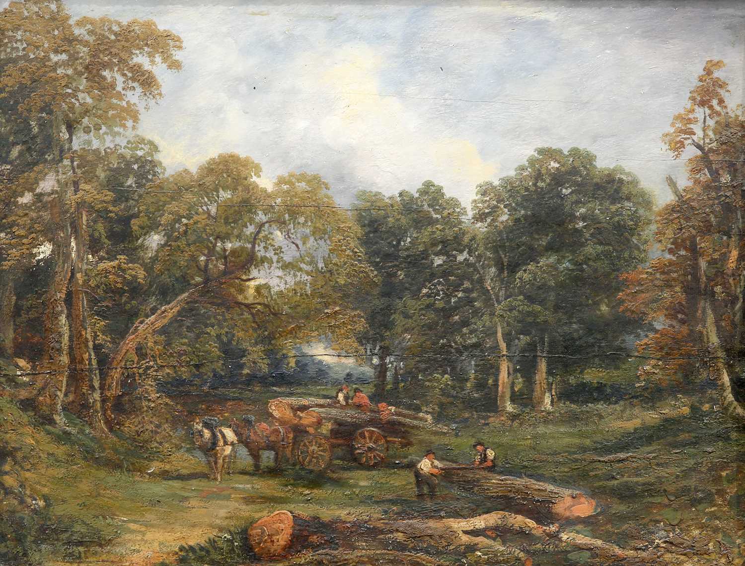 19TH CENTURY ENGLISH SCHOOL WOODLAND LOGGING SCENE