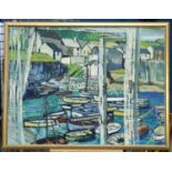 FOLLOWER OF JOHN BRATBY (1928-1992) CORNISH HARBOUR VIEW