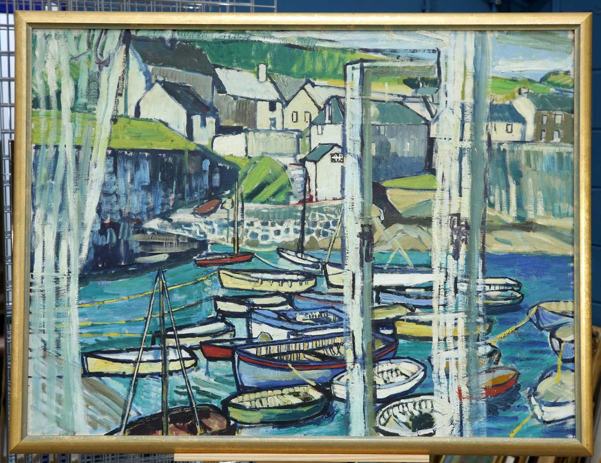 FOLLOWER OF JOHN BRATBY (1928-1992) CORNISH HARBOUR VIEW