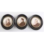 19TH CENTURY ENGLISH SCHOOL THREE PORTRAIT MINIATURES OF MEMBERS OF THE EVANS FAMILY