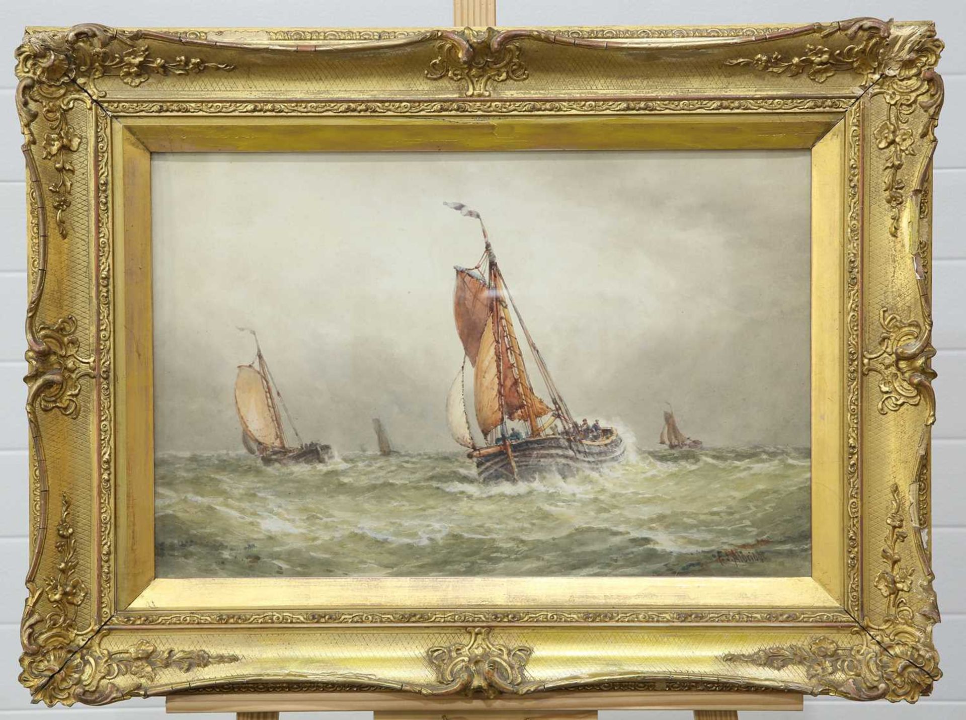 FREDERICK JAMES ALDRIDGE (1850-1933) PAIR OF VIEWS OF FISHING VESSELS IN AN ESTUARY - Image 4 of 4