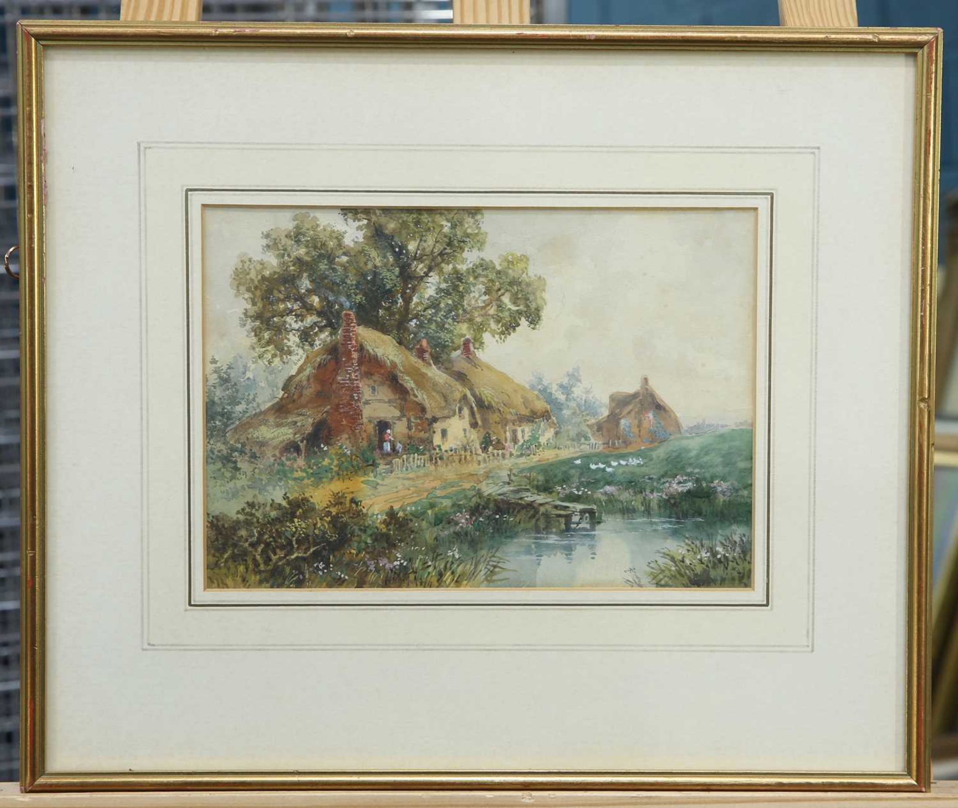 W HARFORD (19TH CENTURY) A COTTAGE BY A POND - Image 2 of 3