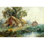 W HARFORD (19TH CENTURY) A COTTAGE BY A POND