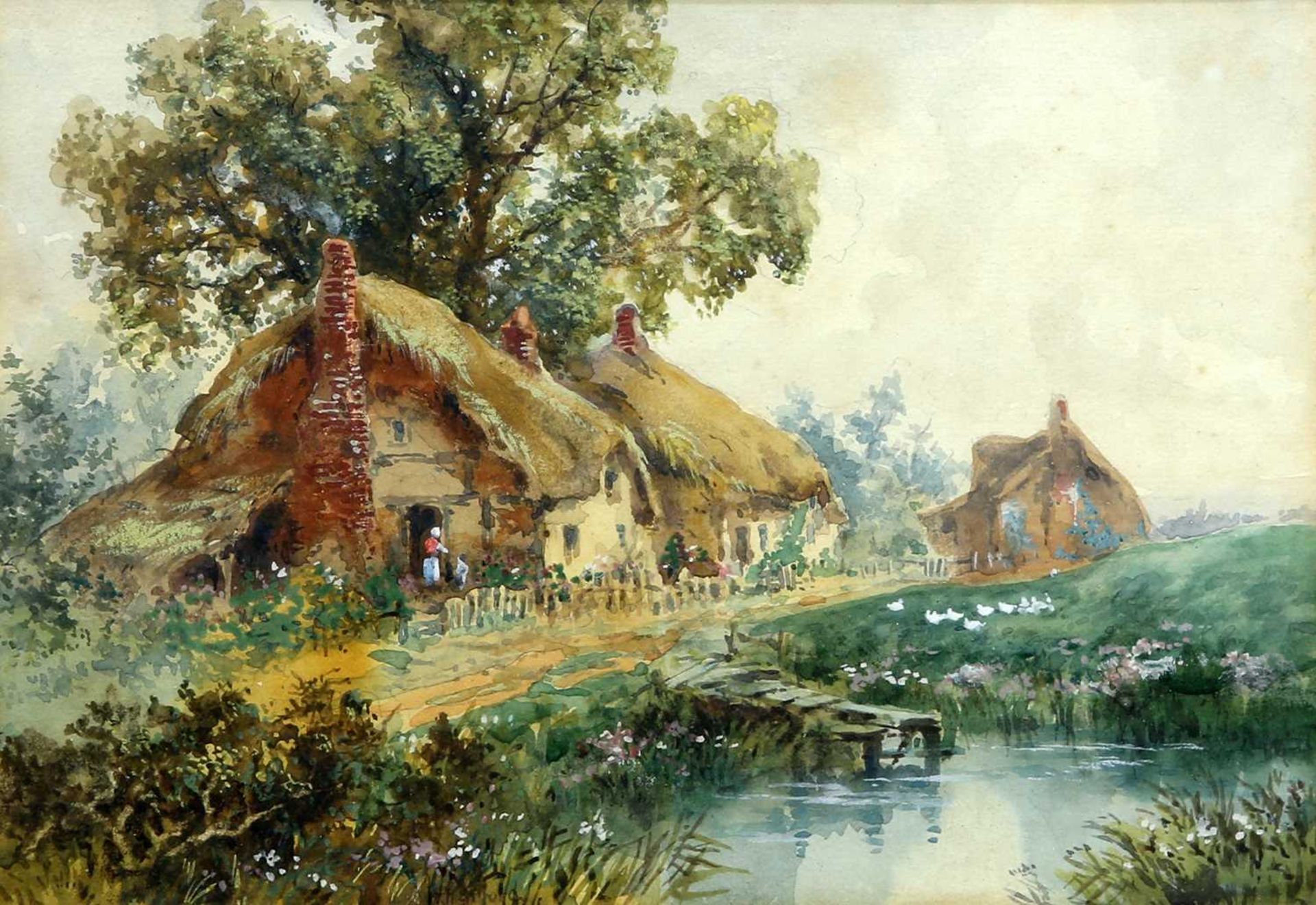 W HARFORD (19TH CENTURY) A COTTAGE BY A POND