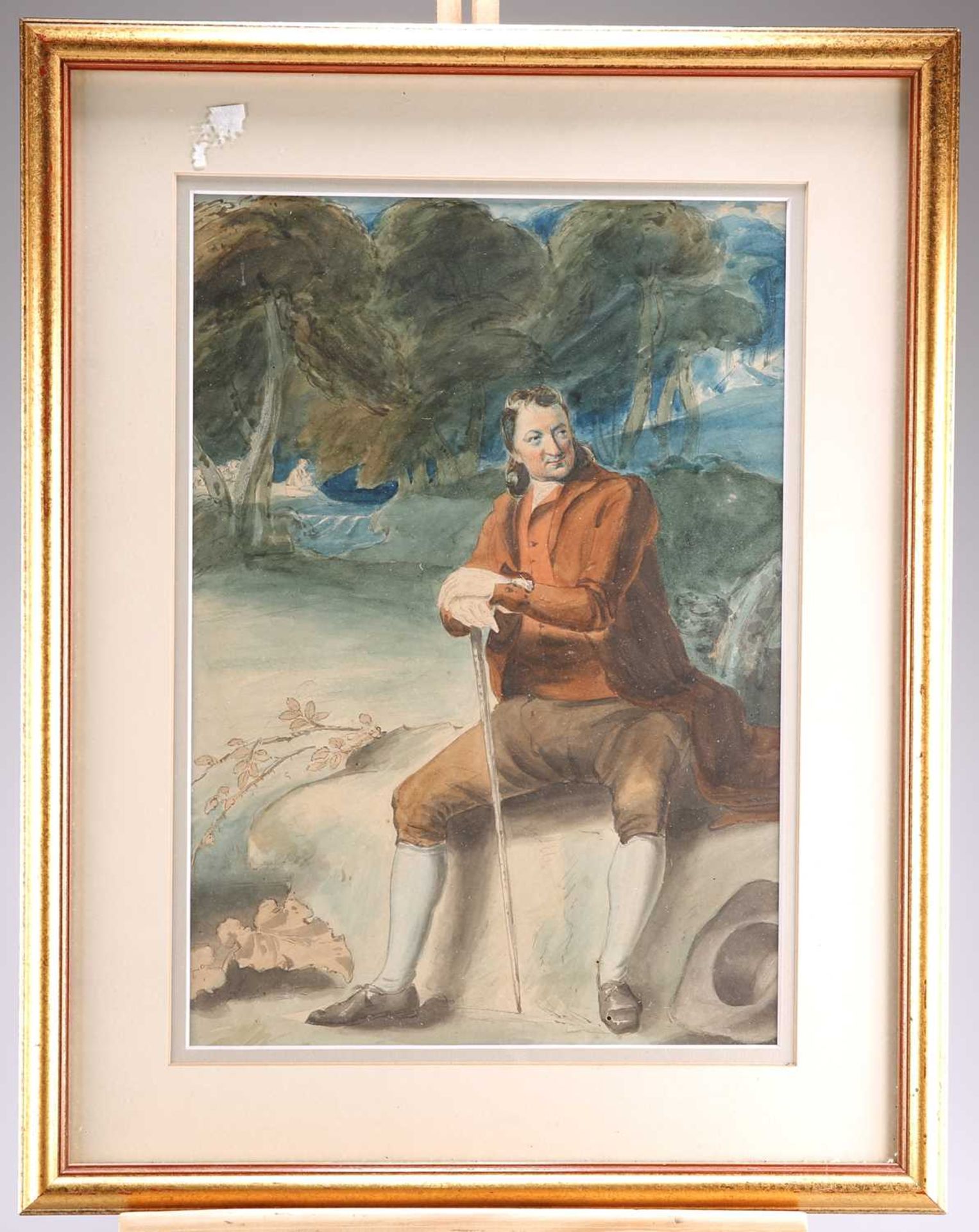 EARLY 19TH CENTURY BRITISH SCHOOL PORTRAIT OF A GENTLEMAN IN A WOODED LANDSCAPE - Image 2 of 2