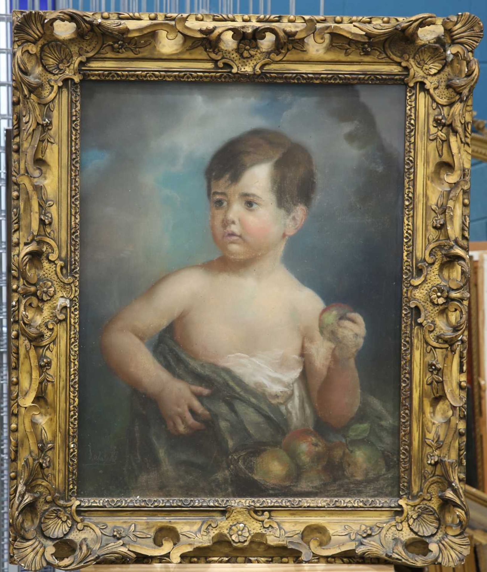 ENGLISH SCHOOL (LATE 19TH CENTURY) PORTRAIT OF A BOY WITH APPLES - Image 2 of 3