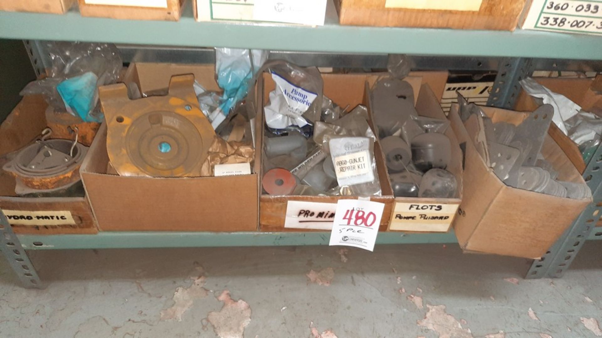 LOT: (5 bins) Asst. Motor / Pump Parts. (see photos for details)