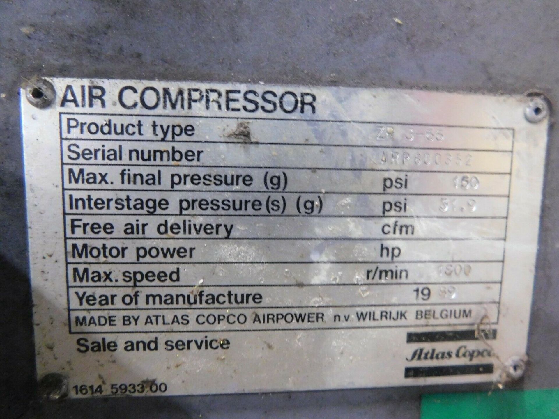 Atlas Copco ZR3-66 Oil Free Rotary Air Screw Compressor. 125 HP. - Image 5 of 5