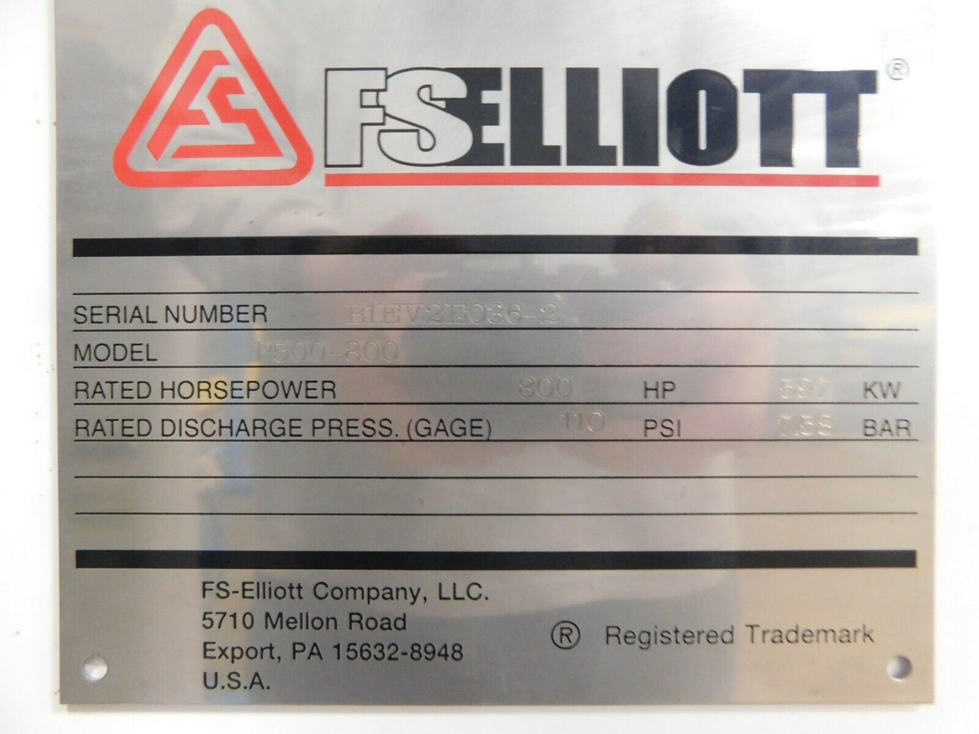 FS Elliott Polaris P500-800 Compressor. 800 HP. 110 PSI. 758 Bar. - Image 5 of 7