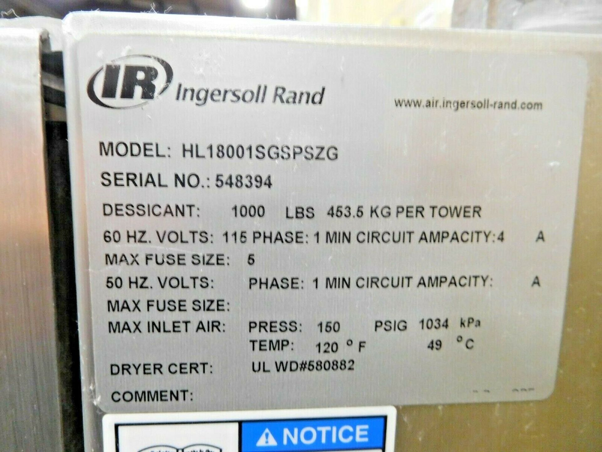 Ingersoll Rand HL18001SGSPS2G Air Dryer. 1000 lbs Dessicant. 1800 SCFM. - Image 3 of 3