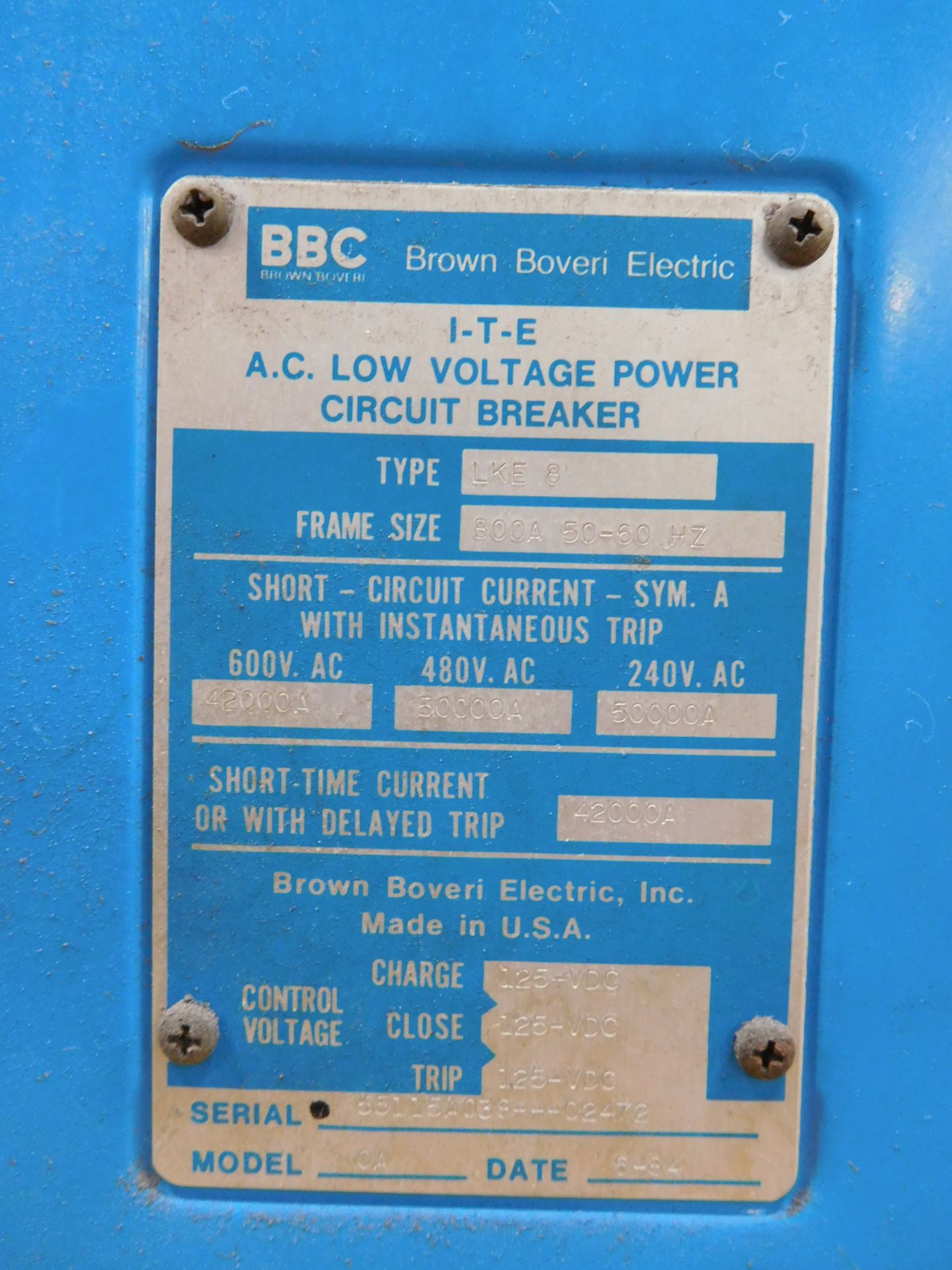 BBC I-T-E LKE 8 800 Amp AC Low Voltage Power Circuit Breaker - Image 2 of 6