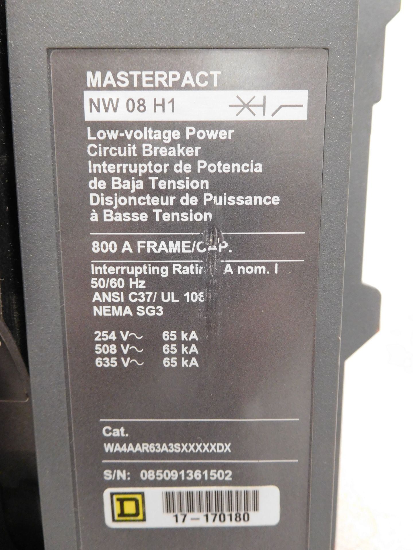 Square D NW 08 H1 Masterpact 800 Amp Low-Voltage Power Circuit Breaker - Image 2 of 7