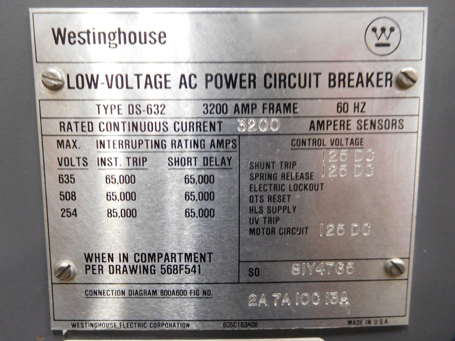 Westinghouse DS-632 3200 Amp Low-Voltage AC Power Circuit Breaker - Image 2 of 9
