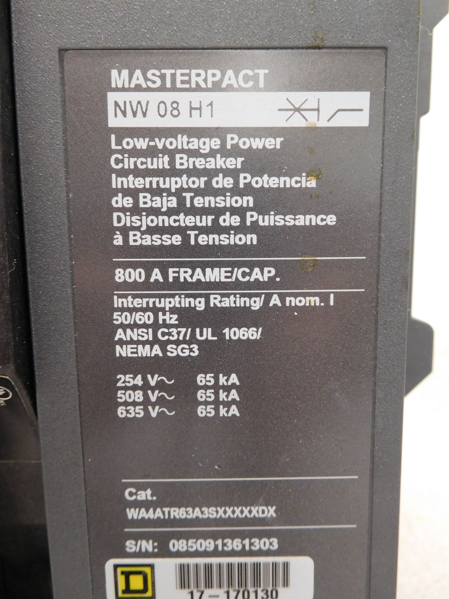 Square D NW 08 H1 Masterpact 800 Amp Low-Voltage Power Circuit Breaker - Image 2 of 7