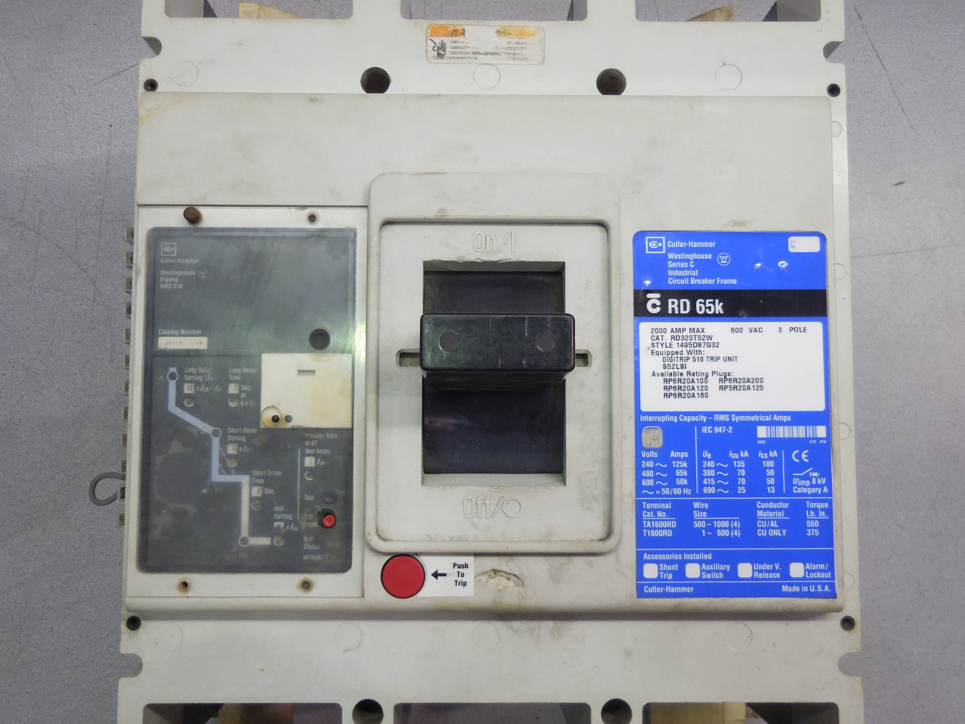 Cutler-Hammer Westinghouse RD320T52W 2000 Amp Circuit Breaker. 600 VAC. - Image 2 of 9