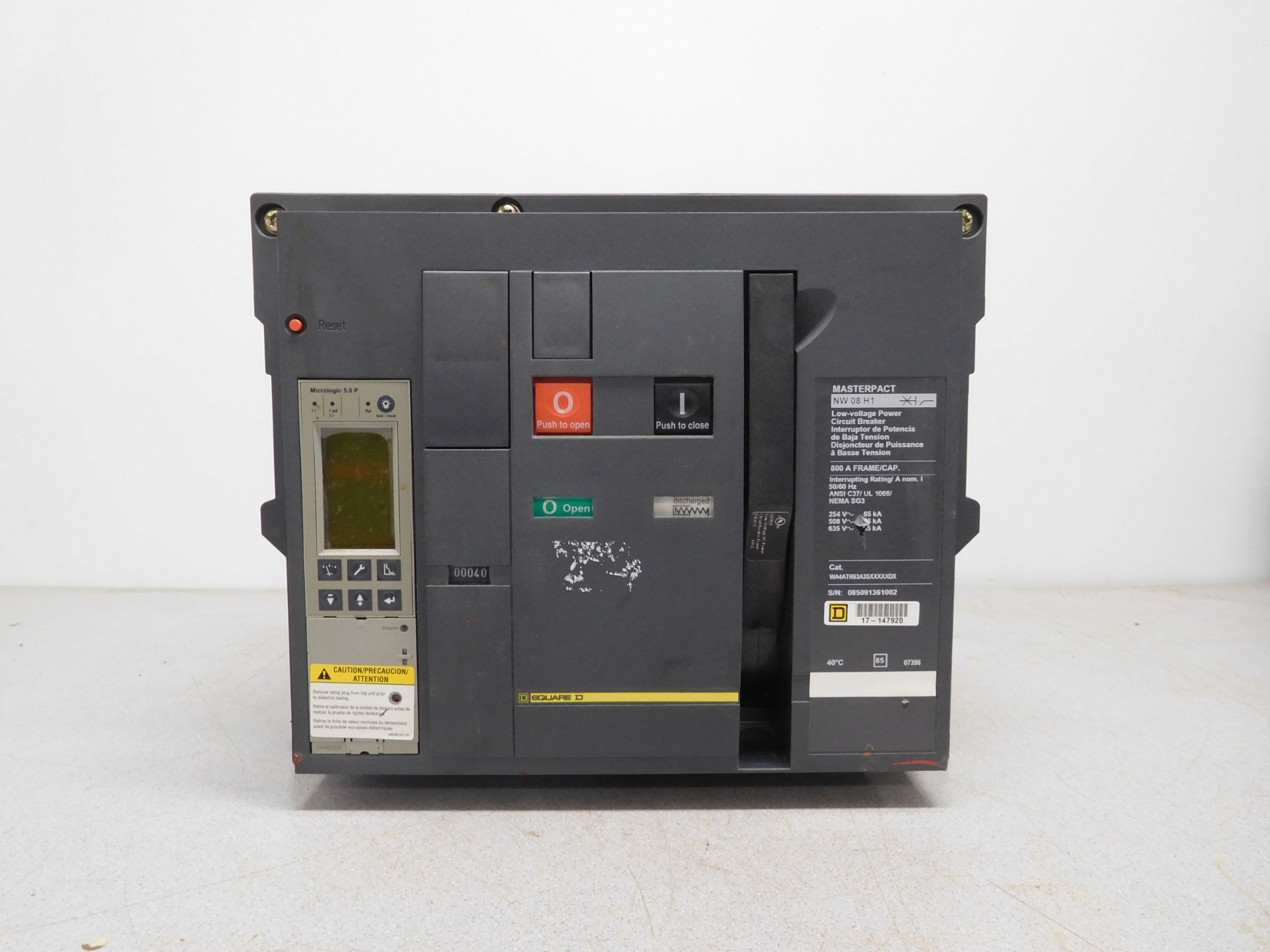 Square D NW 08 H1 Masterpact 800 Amp Low-Voltage Power Circuit Breaker