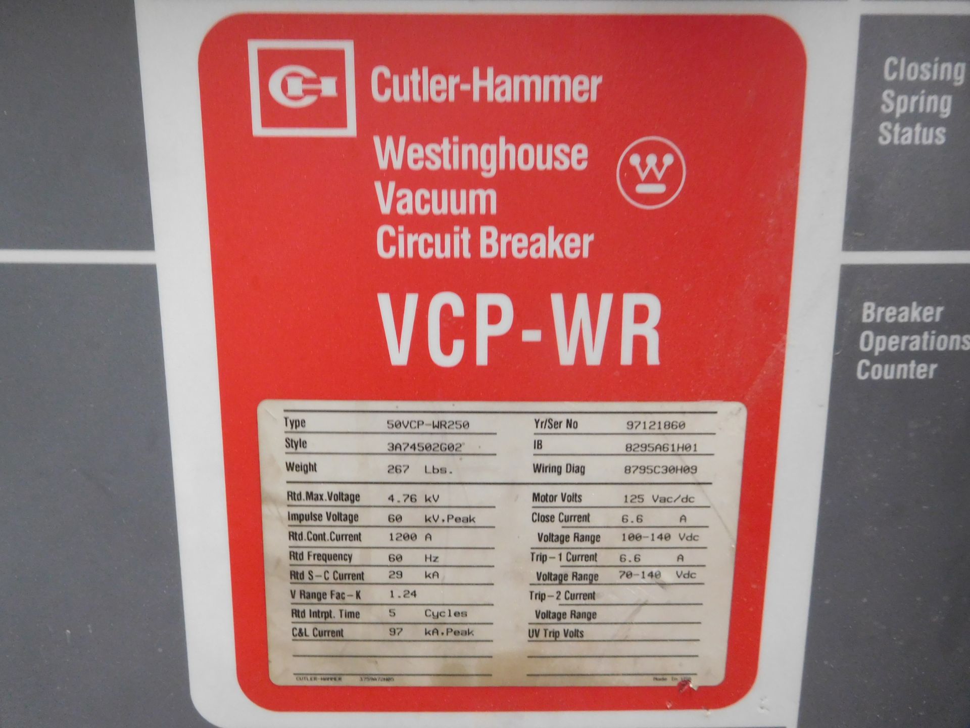 Cutler-Hammer Westinghouse 50VCP-WR250 1200 Amp Vacuum Circuit Breaker - Image 2 of 12