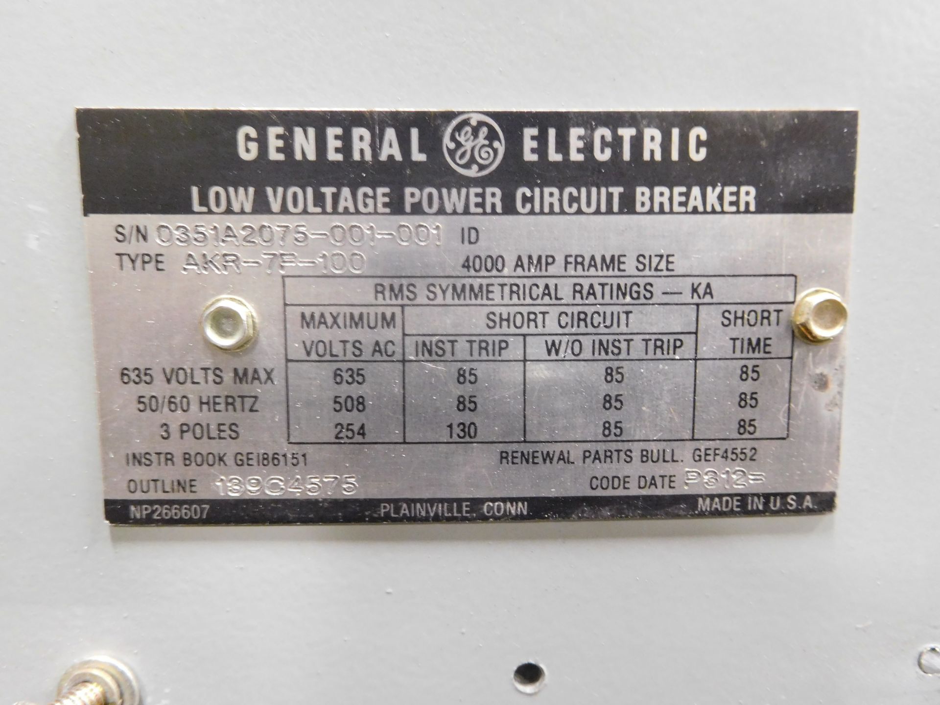 GE AKR-7F-100 4000 Amp Low Voltage Power Circuit Breaker - Image 3 of 10