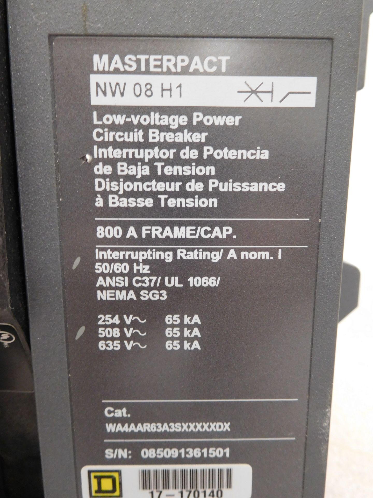 Square D NW 08 H1 Masterpact 800 Amp Low-Voltage Power Circuit Breaker - Image 2 of 7