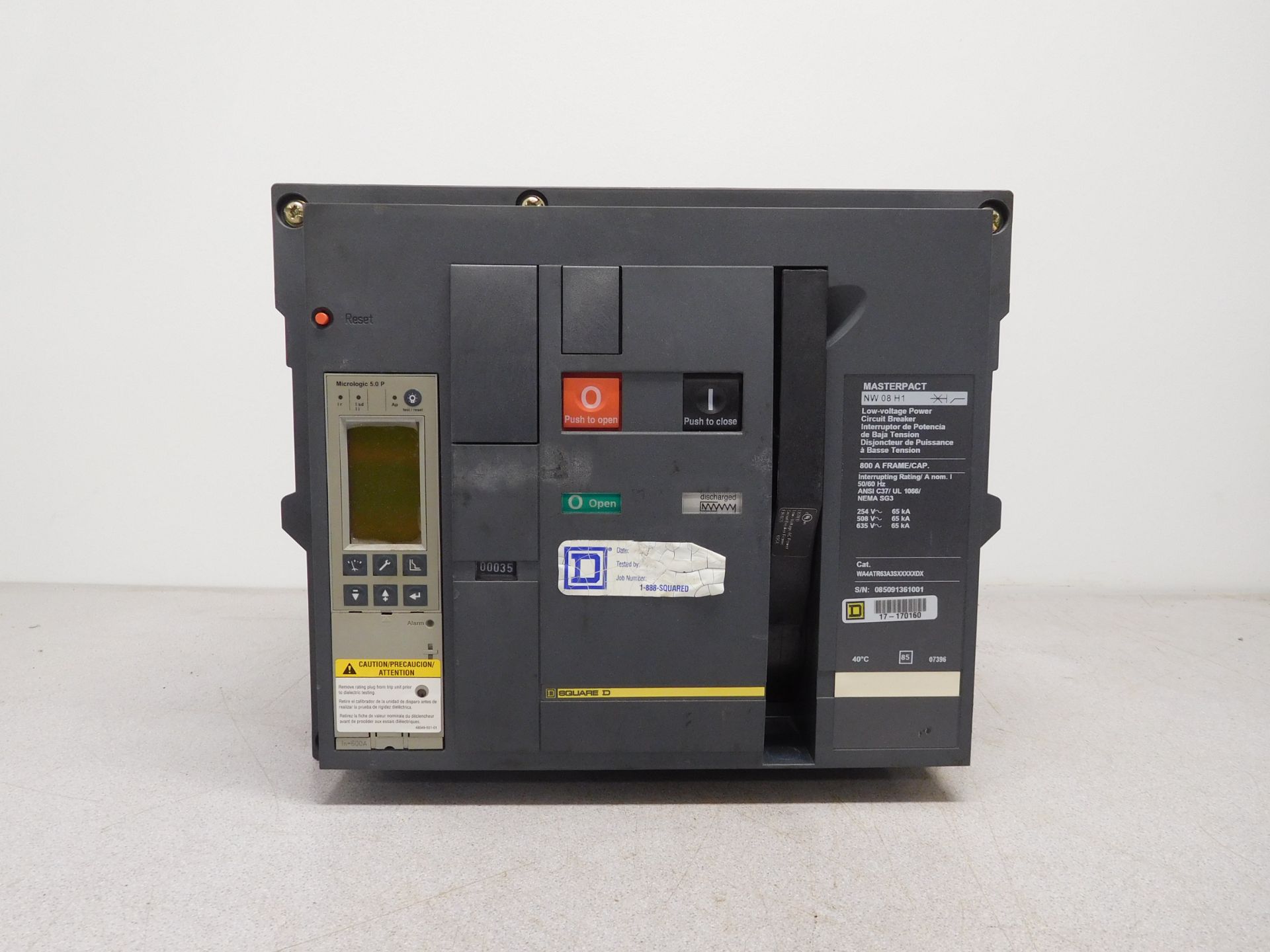 Square D NW 08 H1 Masterpact 800 Amp Low-Voltage Power Circuit Breaker