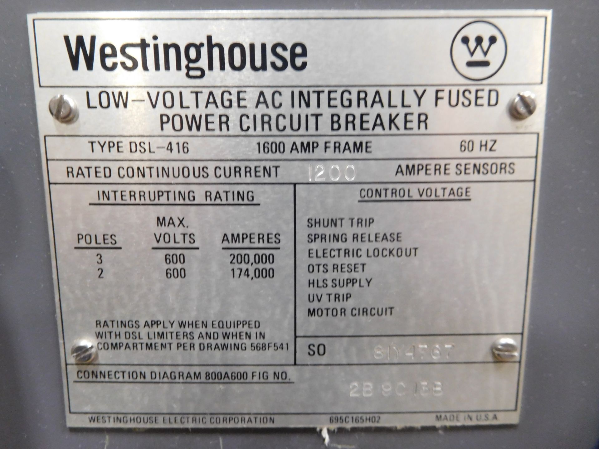 Westinghouse DSL-416 1600 Amp Low-Voltage AC Integrally Fused Power Circuit Breaker - Image 2 of 9