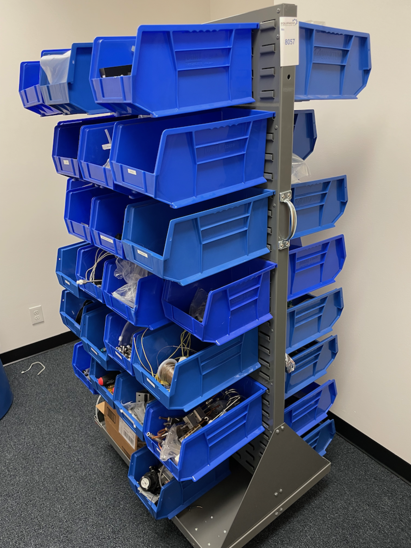 PORTABLE ULINE PARTS RACK WITH CONTENTS OF BLUE TOTES - Image 15 of 22