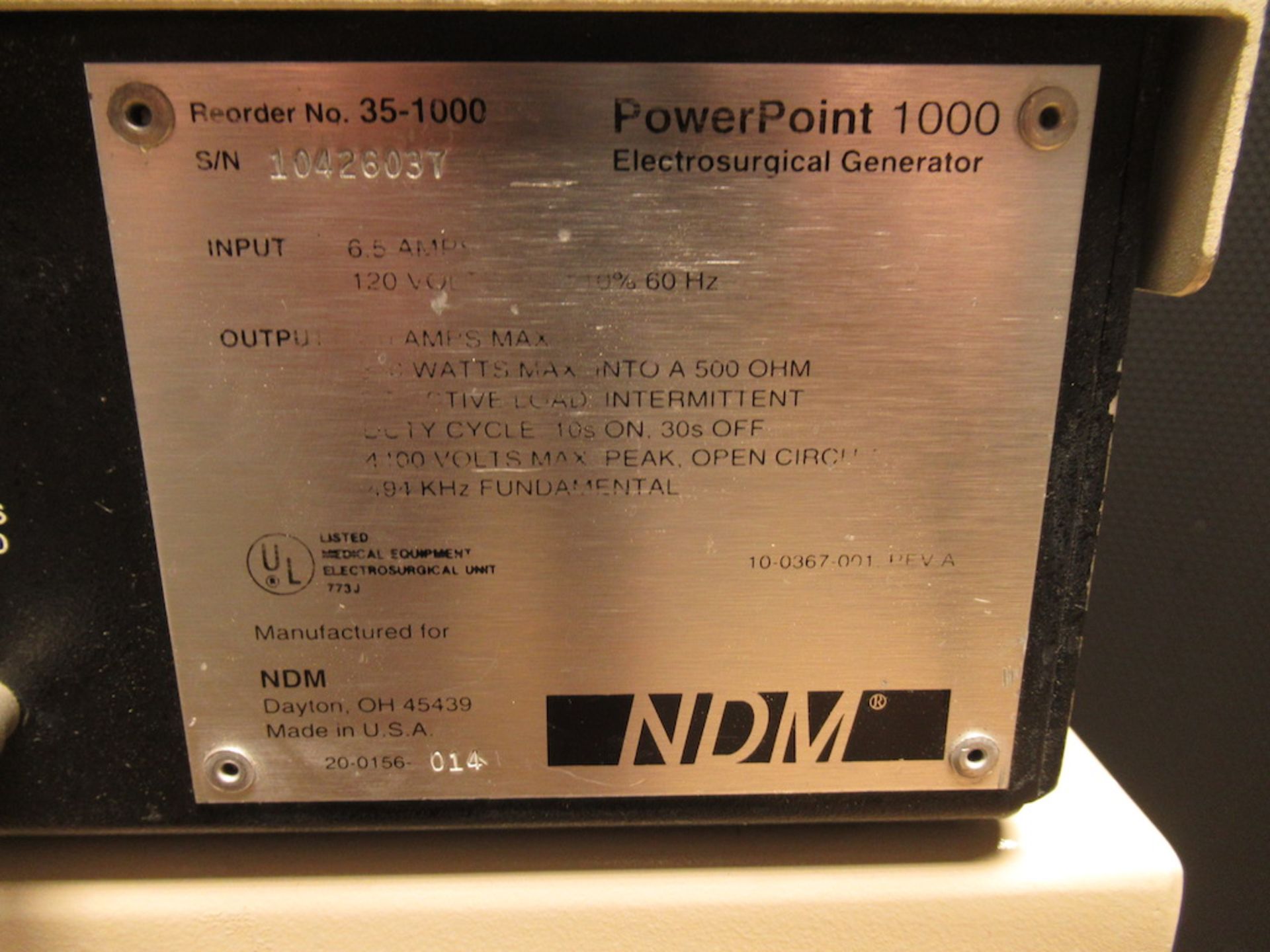 (1) Powerpoint Electrosurgical Generator, Powers On, Passed Self Test - Image 7 of 8