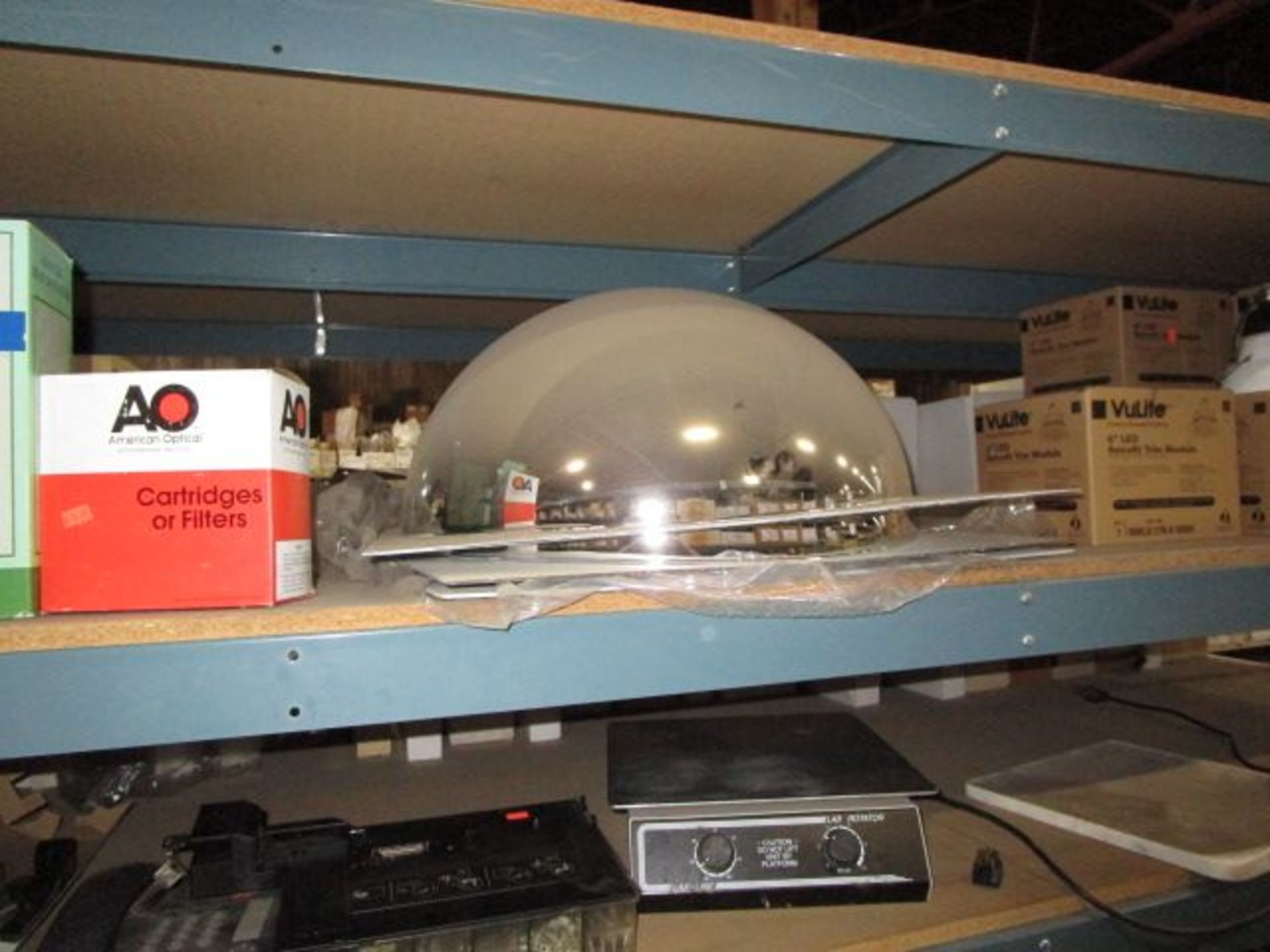 SHELVING UNIT OF 6" LED LIGHTS, SHAKER, CARTRIDGES OF FILTERS, POWER STRIPS - Image 2 of 11