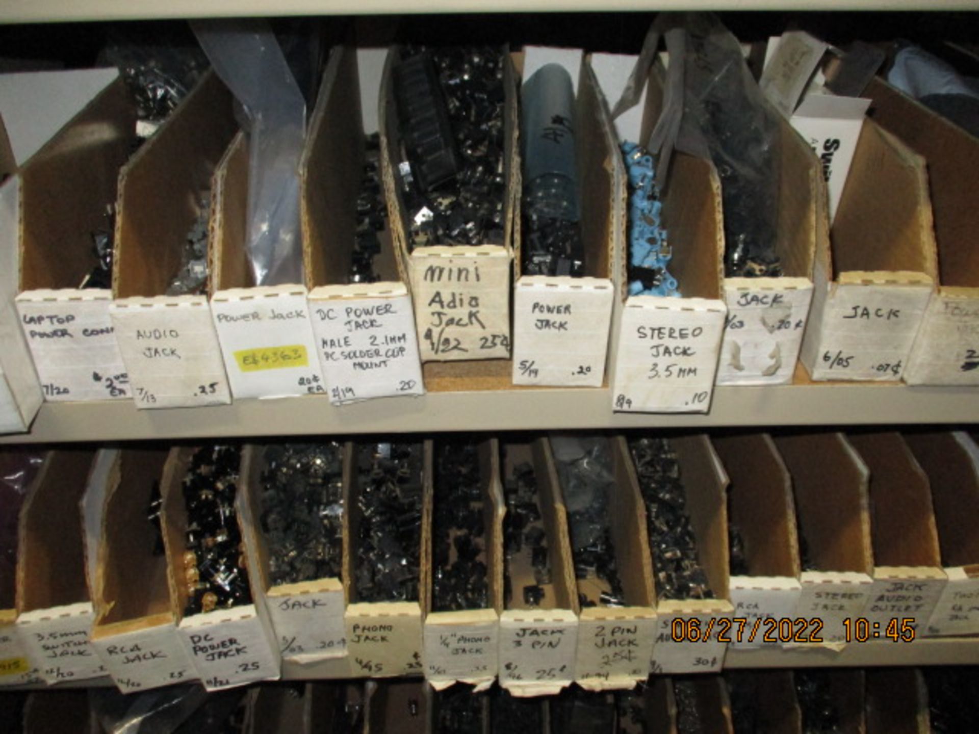 CONTENTS OF SHELVING UNIT CONSISTING OF 3 MM JACKS, AUDIO JACKS, MINI AUDIO JACKS, AC POWER JACKS, - Image 5 of 7