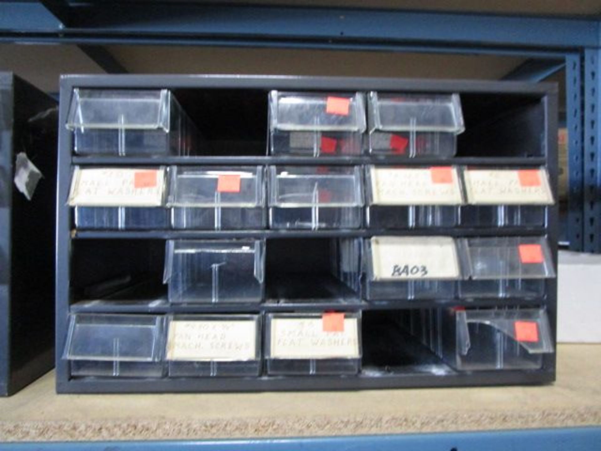 SHELVING UNIT OF SMALL STORAGE CONTAINERS AND MONITORS - Image 4 of 7