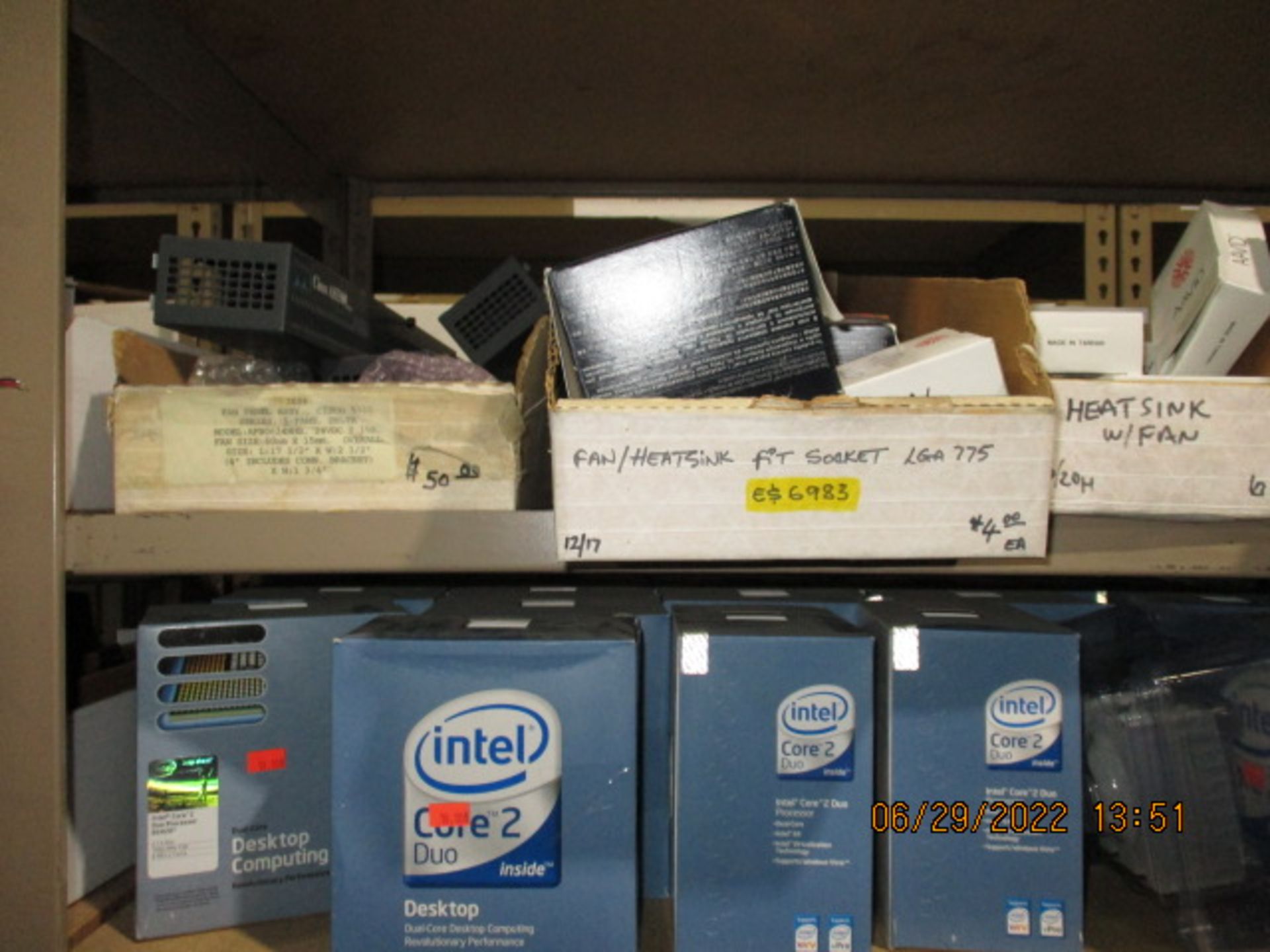 CONTENTS OF SHELVING UNIT CONSISTING OF INTEL CORE 2 DUO DESKTOP AND FANS - Image 2 of 13