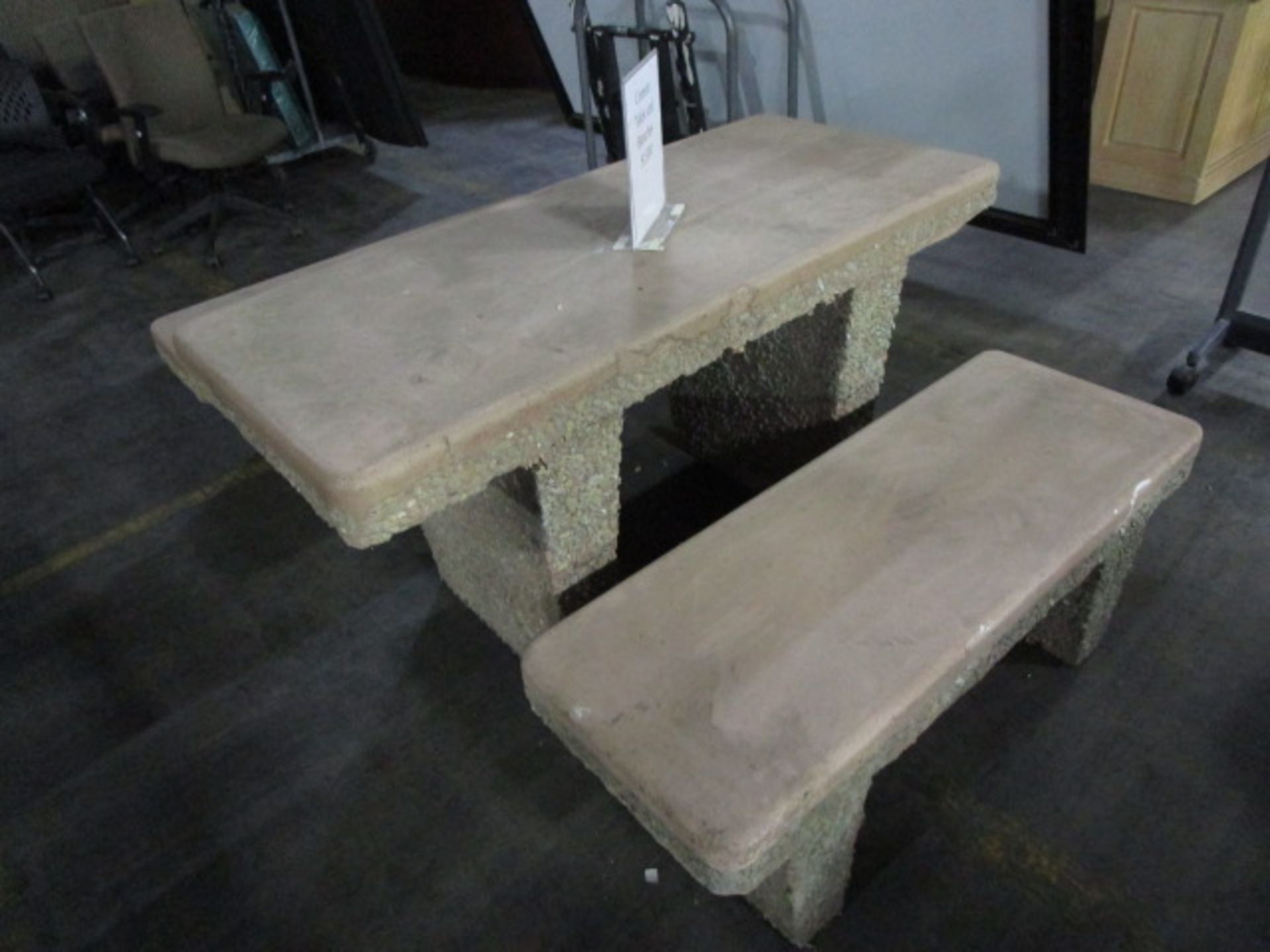 LOT TO INLCUDE CEMENT TABLE W/ QTY OF 2 CEMENT BENCHES - Image 5 of 5