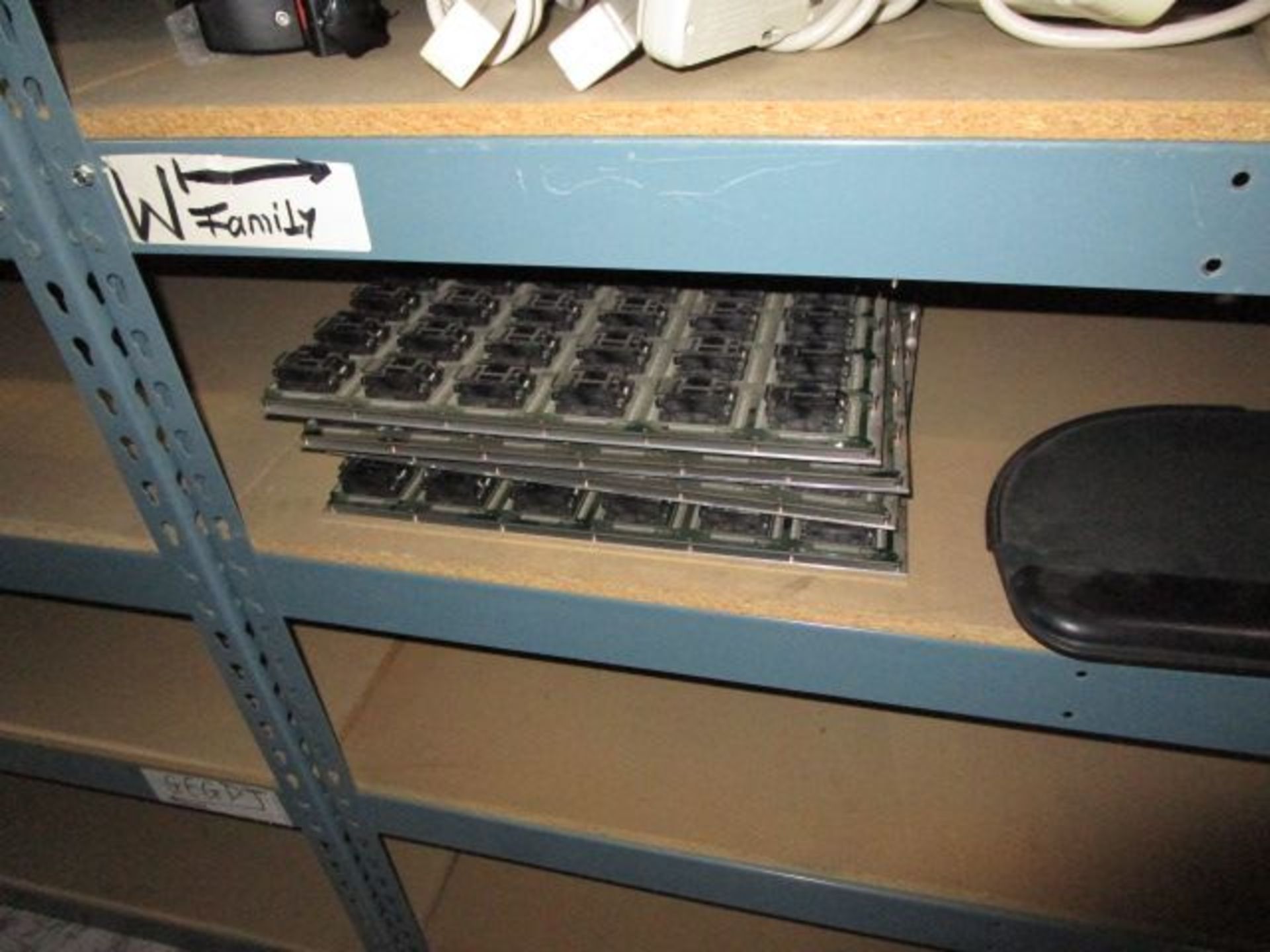 SHELVING UNIT OF 6" LED LIGHTS, SHAKER, CARTRIDGES OF FILTERS, POWER STRIPS - Image 10 of 11