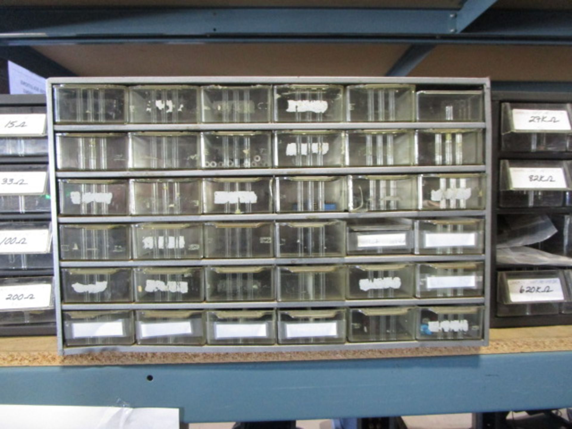 SHELVING UNIT OF SMALL STORAGE CONTAINERS AND MONITORS - Image 2 of 7