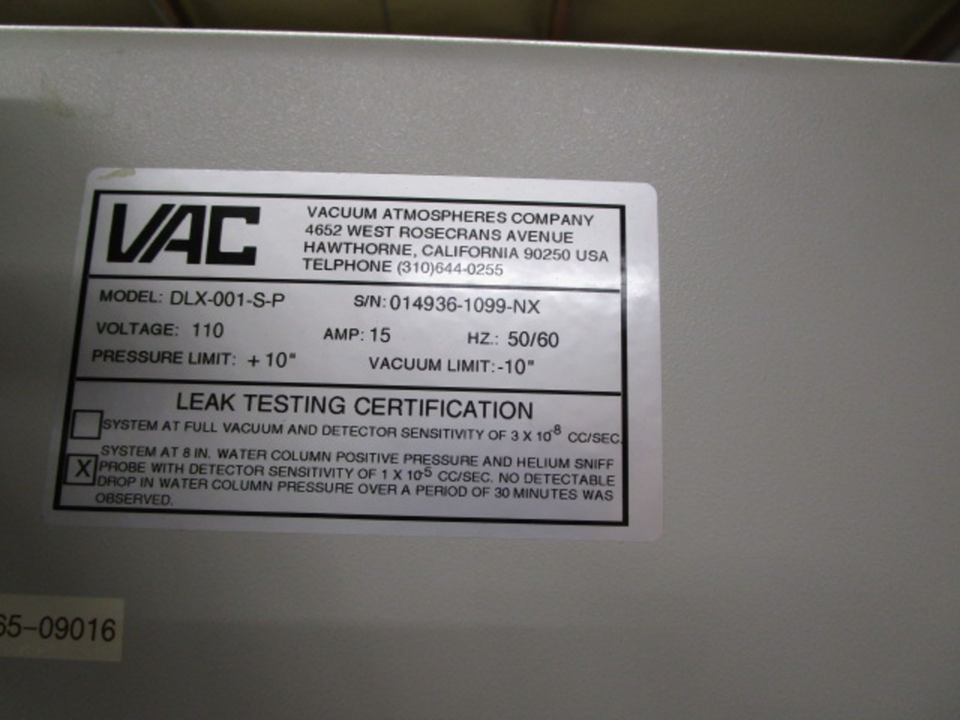 VAC VACUUM ATMOSPHERE CO. | 181 EnginEering DLX-001-S-P GLOVEBOX W / VTW-15X24 NEXUS ONE CHAMBER - Image 13 of 13