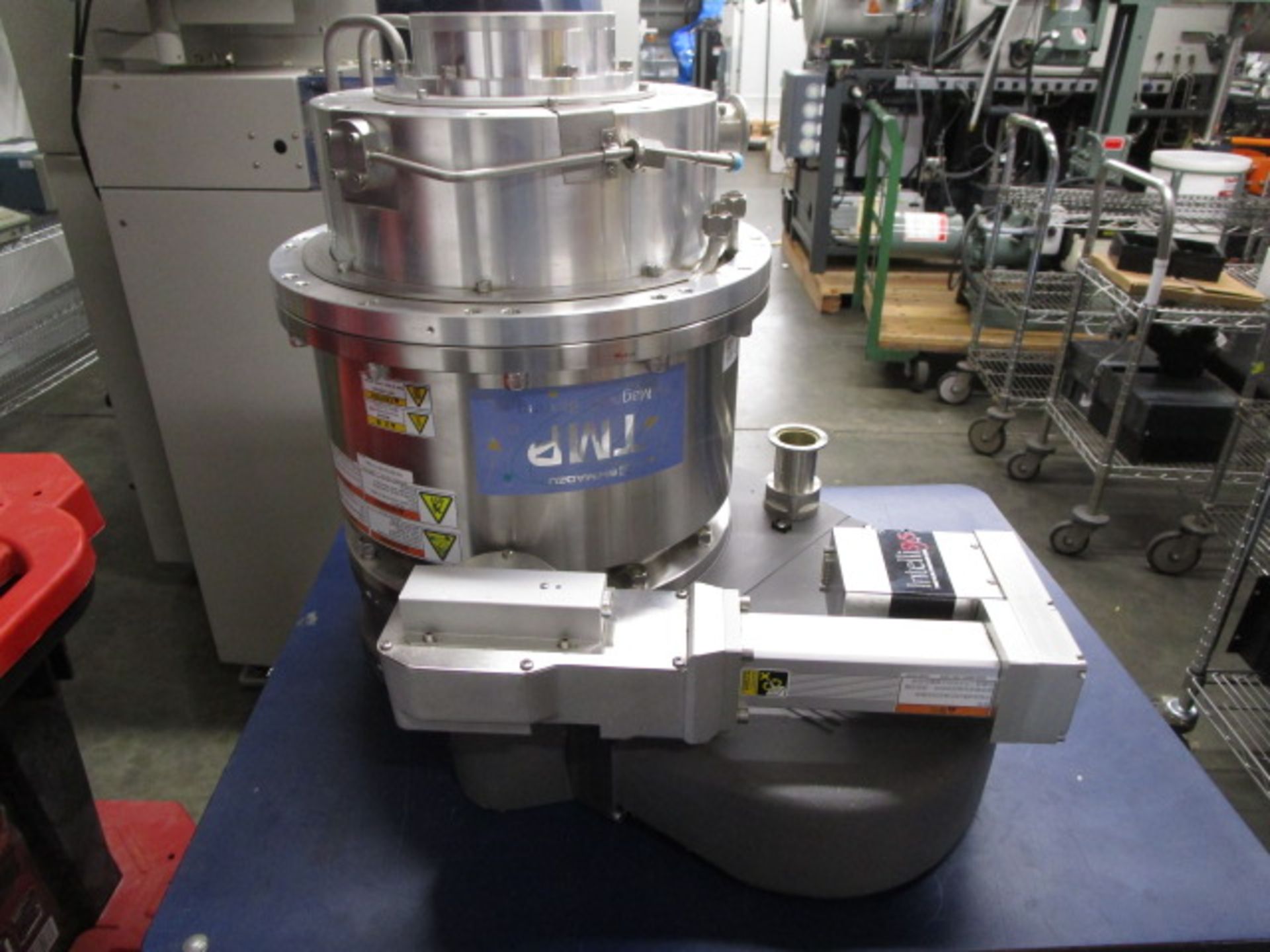 SHIMADZU TMP-3403LMC TURBOMOLECULAR PUMP WITH NORCAL INTELLISYS THROTTLING PENDULUM VALVE