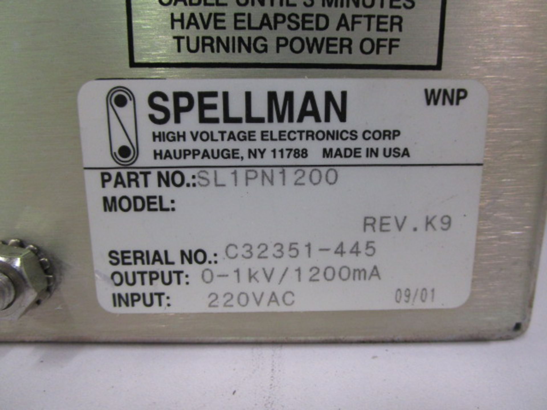 SPELLMAN SL-1200 | SPELLMAN SL1200 POWER SUPPLY 0-1kV/1.2A - Image 8 of 8