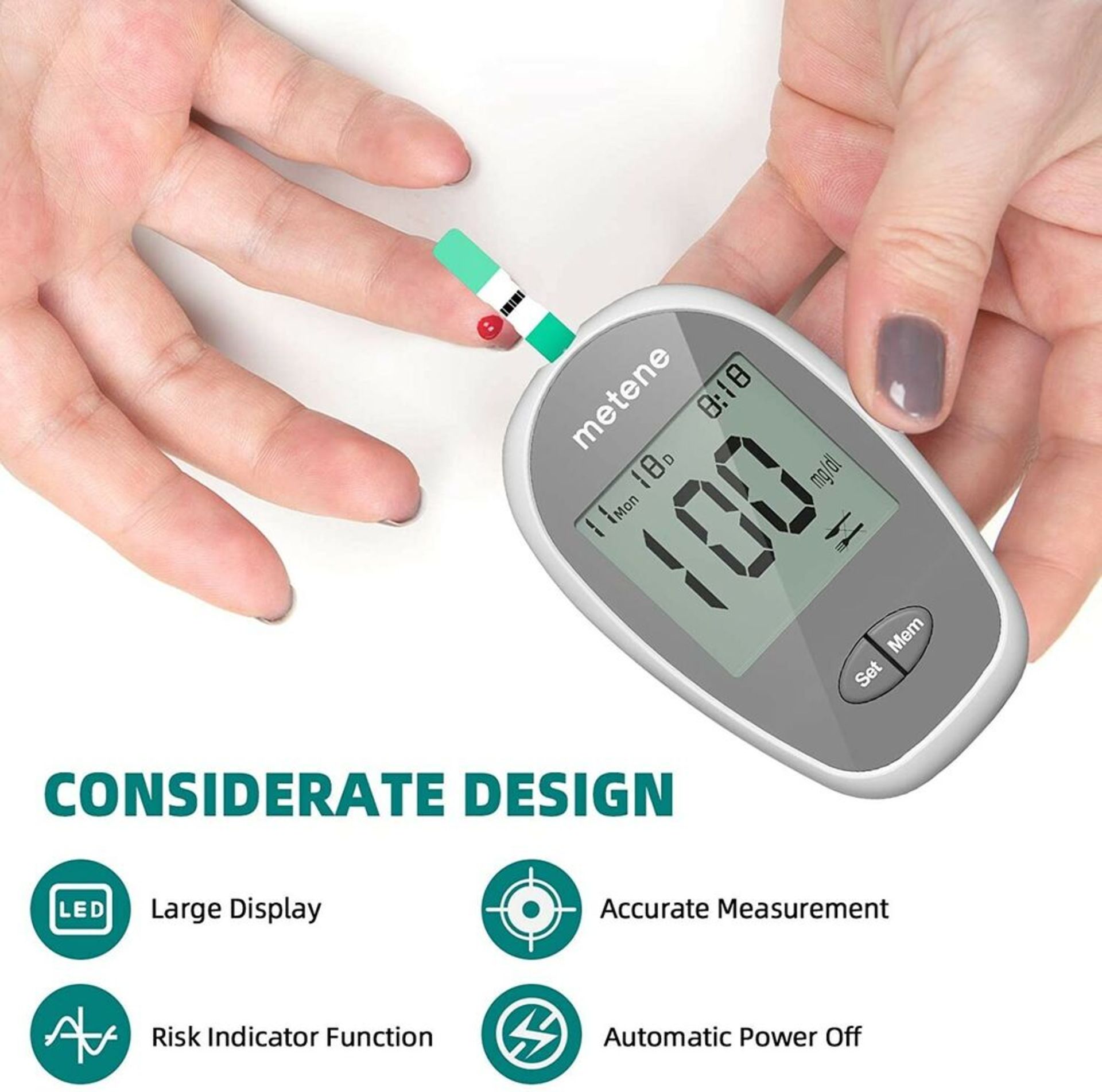 Metene Enhance Blood Glucose Monitoring System with 100 Lancets and 100 Strips - Image 4 of 5