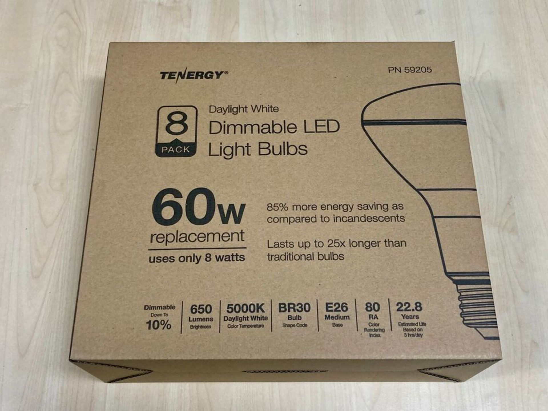 Tenergy 8 Pack Dimmable LED Light Bulbs - 8 Watts 5000K 650 Lumens - PN 59205 - Image 2 of 4
