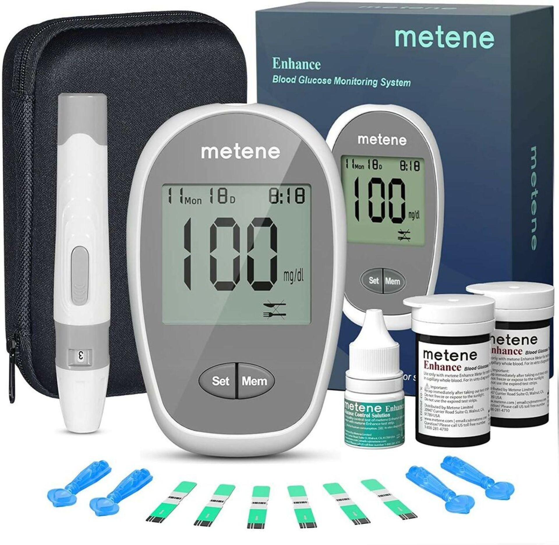 Metene Enhance Blood Glucose Monitoring System with 100 Lancets and 100 Strips