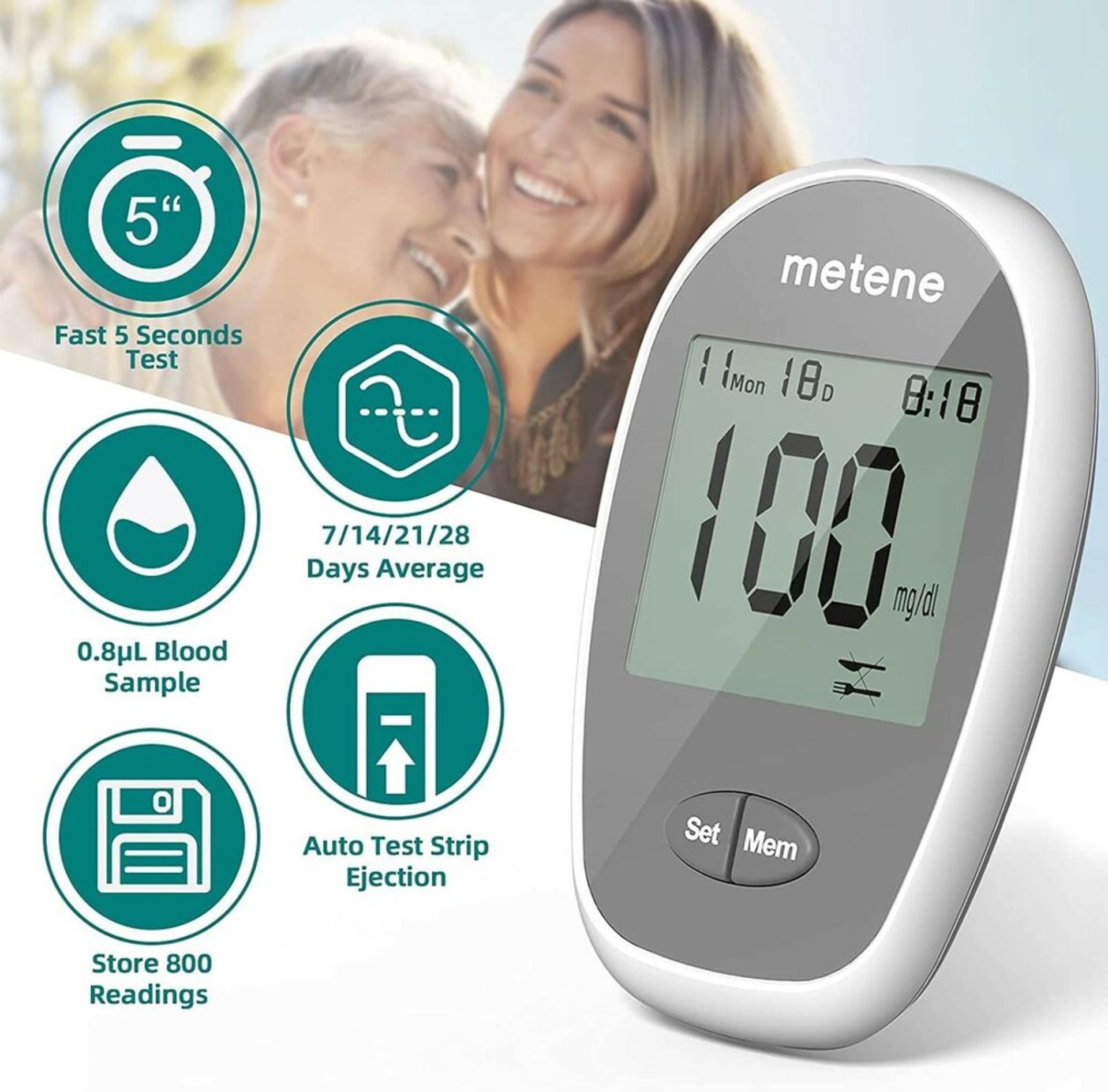 Metene Enhance Blood Glucose Monitoring System with 100 Lancets and 100 Strips - Image 3 of 5