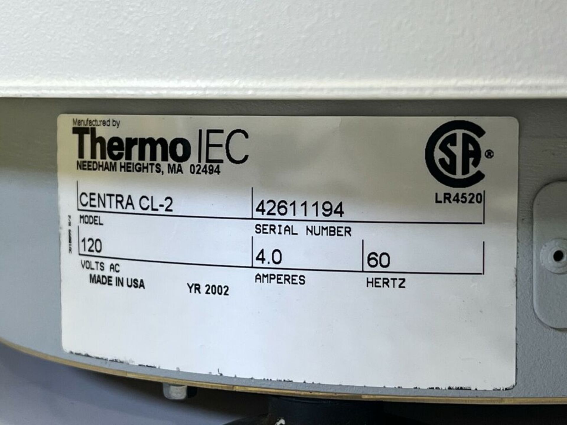 Thermo IEC Centra CL2 Centrifuge w/ 002360F 236 Aerocarrier Trunnion Rotor CL-2 - Image 2 of 6