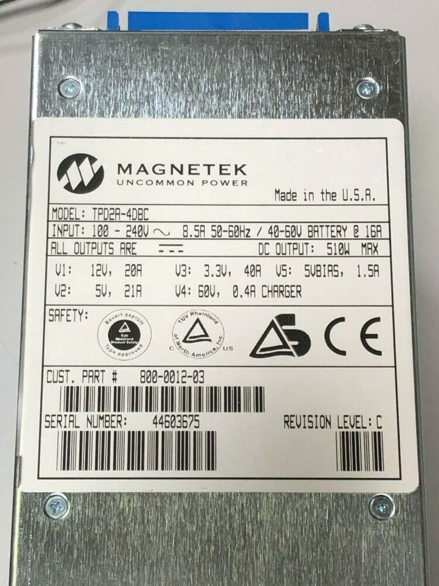 Magnetek TPD2A-4D8C Hot Swap Power Supply 510 Watt P/N 800-0012-03 - Image 2 of 4