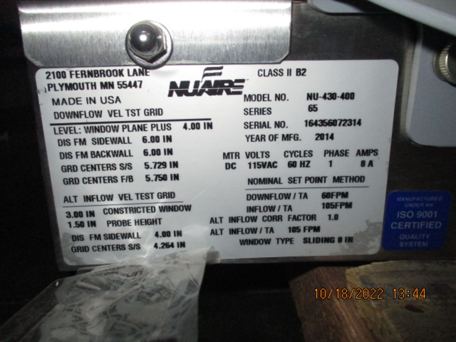 NUARE MODEL: NU-430-400 SERIES: 65 LABGARD ES CLASS 2, TYPE B2 BIOLOGICAL SAFETY CABINET - Image 4 of 7